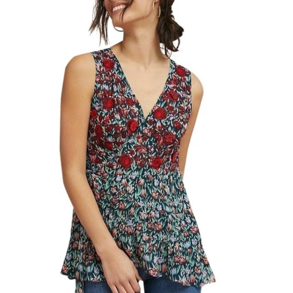 Ranna Gill Posie Embroidered floral Wrap Tie Waist Blouse